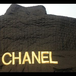 Vintage 80s black bomber jacket Chanel Paris gold